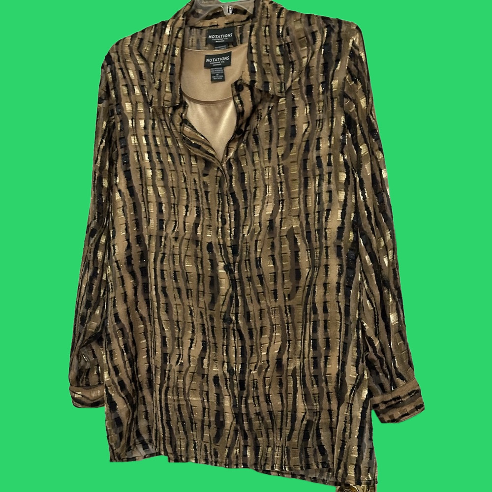 Notations Gold and Black Oversized Button Down Blouse and Tank Top